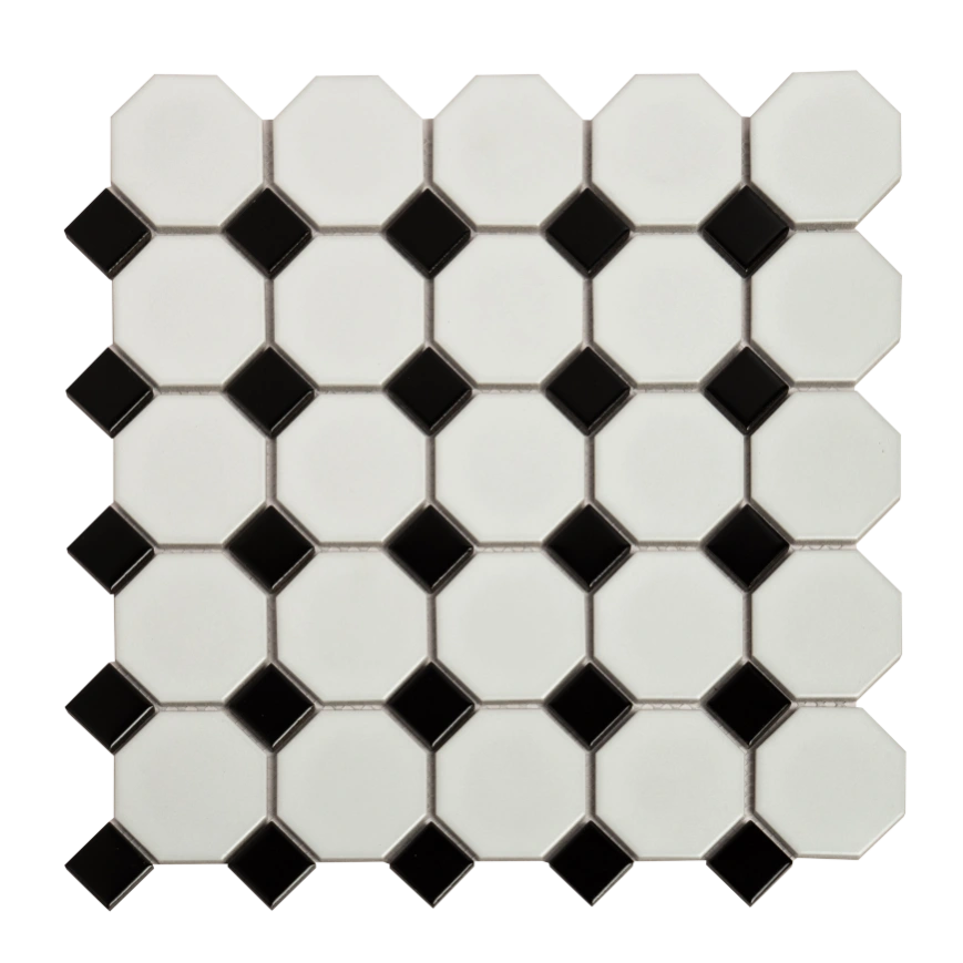 WHITE W/ DOT - OCT MOSAIC - WHITE W/ BLACK DOT, 12"x12"